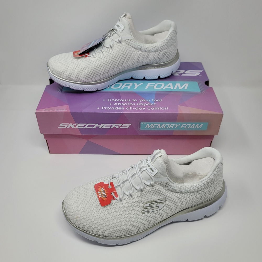 Skechers Summits Calm Harmony White/Silver Slip-on Sneakers Memory Foam 7.5W